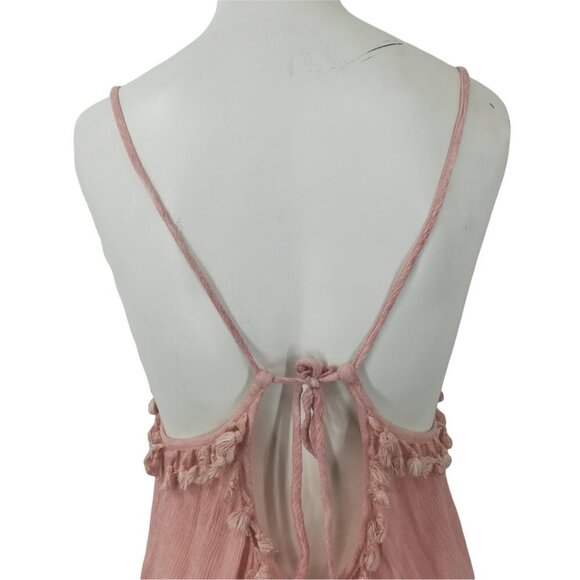 Francescas Swim Fringe Boho Coverup Size L Pink Tassle Sheer Tie Back Festival - Picture 5 of 12